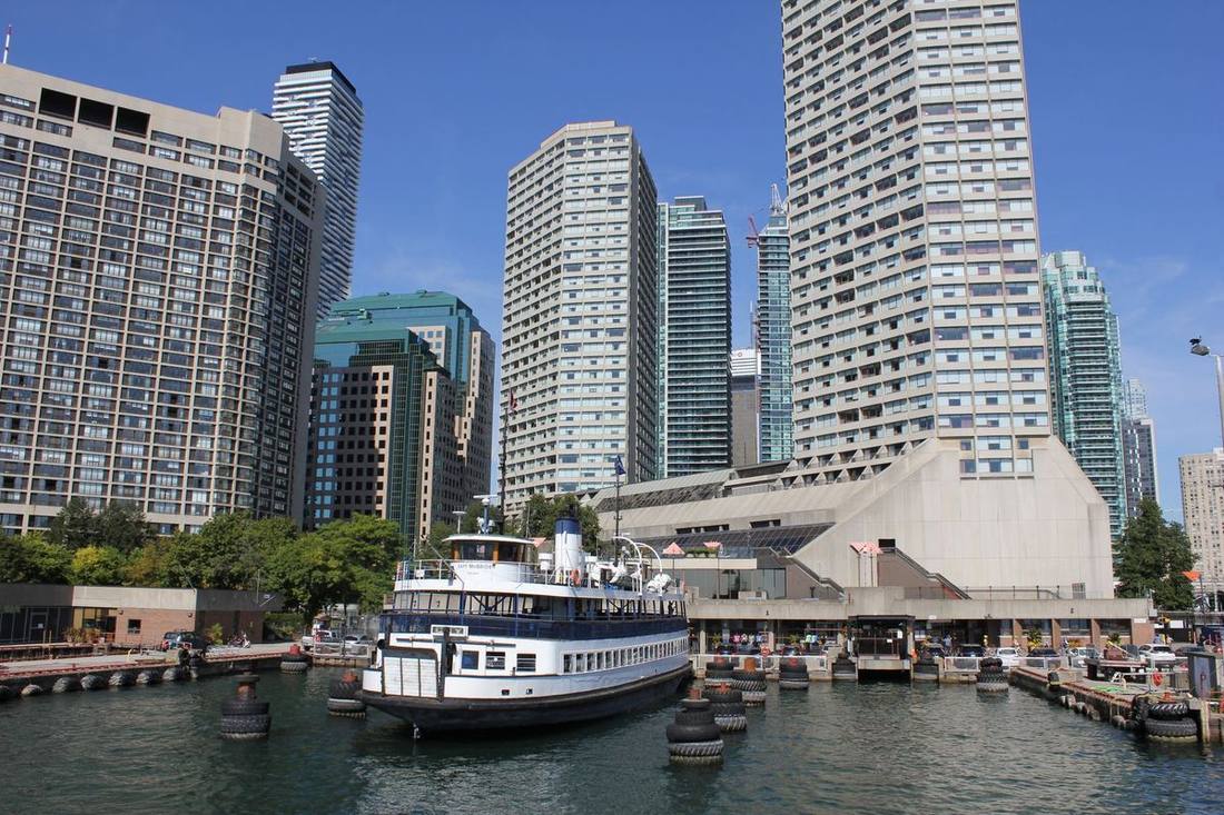 The Toronto waterfront and Port Lands from the harbour