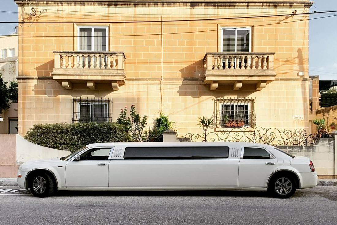A stretch limousine prepared for a wedding