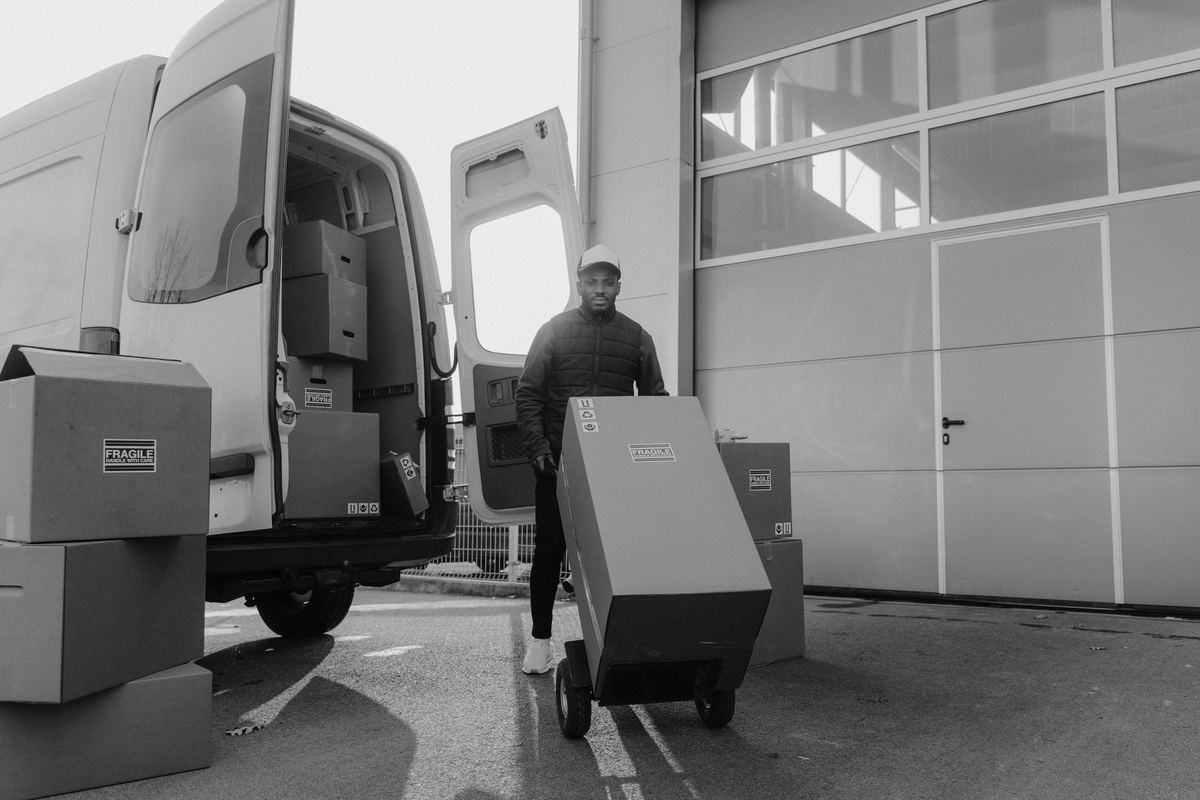 Exhibitors unloading a Sprinter at a Toronto trade show's loading dock