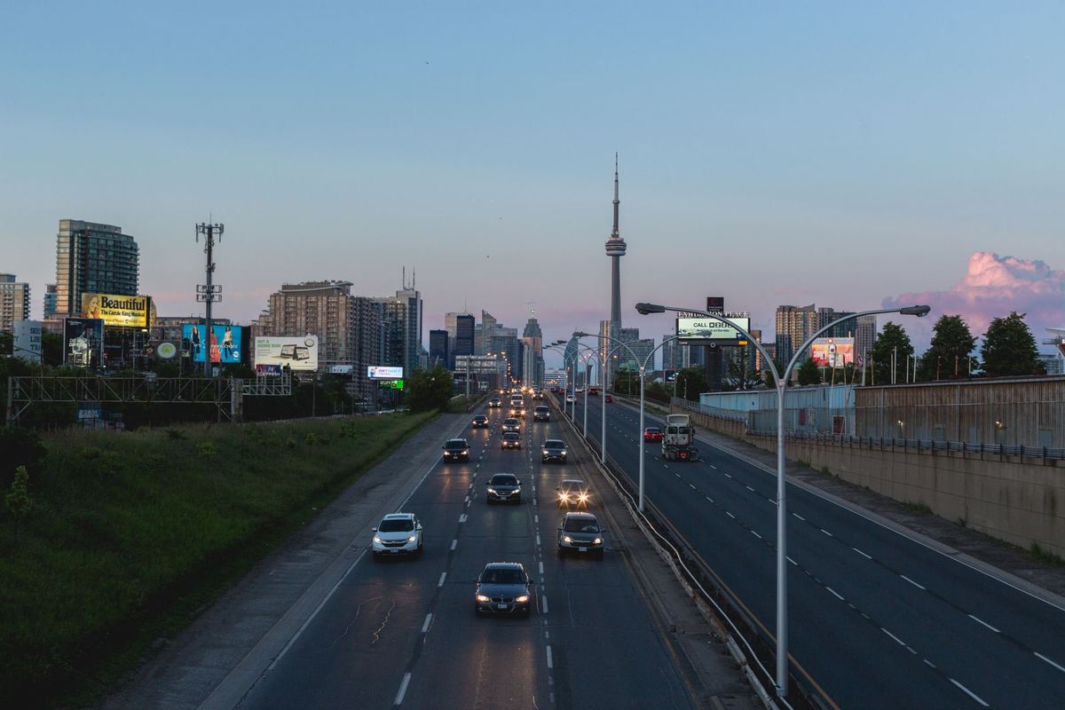 Toronto's Gardiner Expressway and skyline from the lake