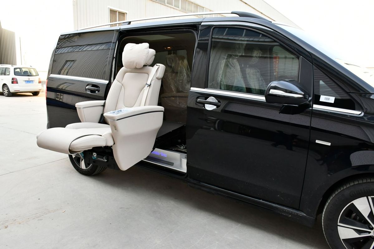 An executive van with its extended leather seating